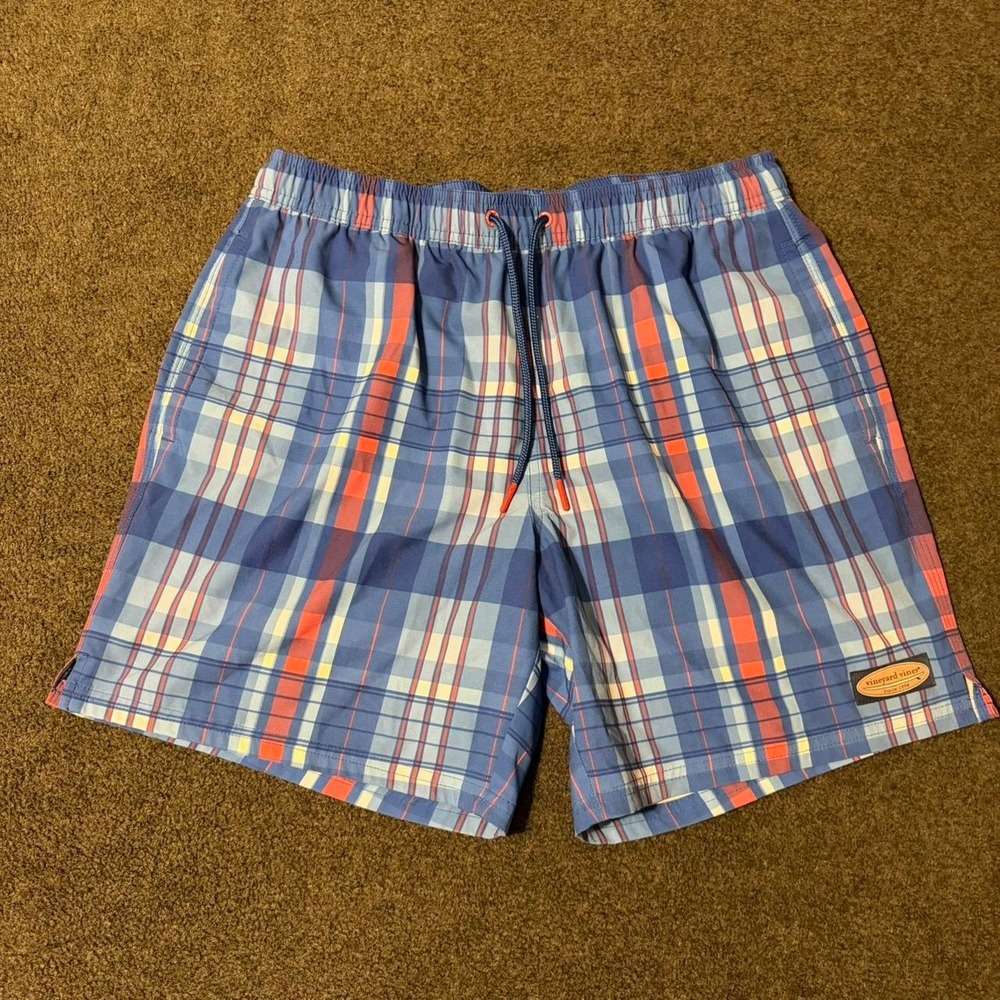 Vineyard Vines Plaid Chappy Swim Trunks Size M Preppy Outdoor Vacation